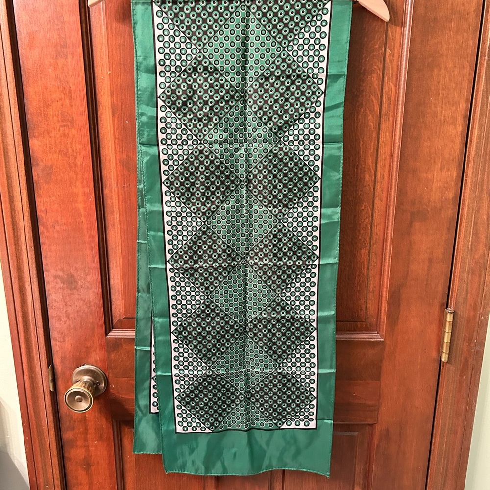 VTG Acetate Green and Black Geometric scarf with Elegant Accents. Made in Japan
